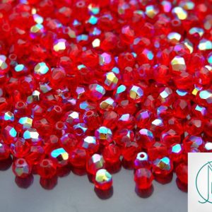 120+ Fire Polished Beads 4mm Siam Ruby AB Michael's UK Jewellery