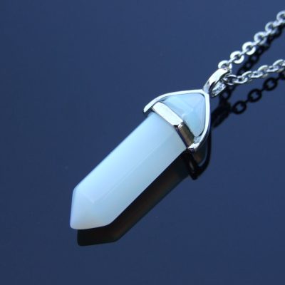 Necklace Opalite White Point Pendant Manmade beads mouse