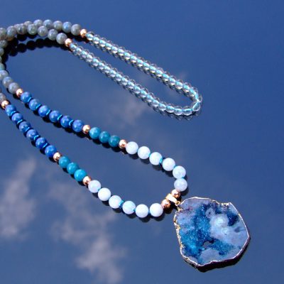 Mala 108 Beads Gemstone Necklace Moonstone Apatite Kyanite Labradorite Prayer
