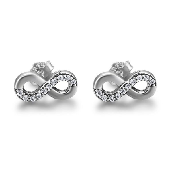 Infinity Stud Earrings with Cubic Zirconia Luck Karma Solid 925 Sterling Silver