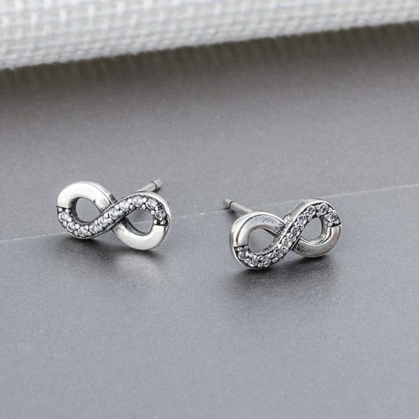Infinity Stud Earrings with Cubic Zirconia Luck Karma Solid 925 Sterling Silver - Image 4
