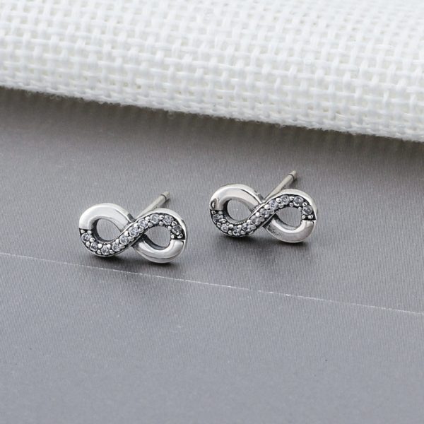 Infinity Stud Earrings with Cubic Zirconia Luck Karma Solid 925 Sterling Silver - Image 3