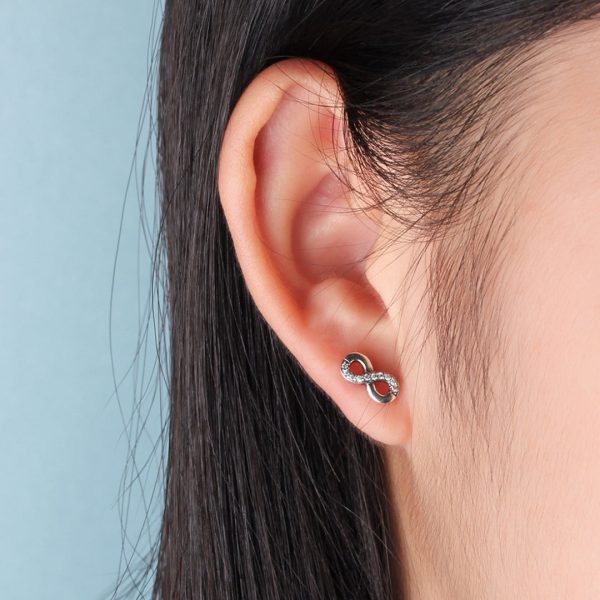 Infinity Stud Earrings with Cubic Zirconia Luck Karma Solid 925 Sterling Silver - Image 6