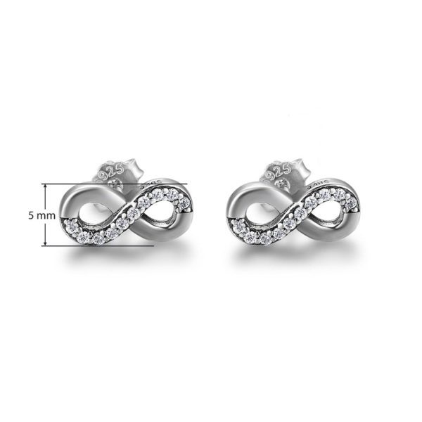 Infinity Stud Earrings with Cubic Zirconia Luck Karma Solid 925 Sterling Silver - Image 2