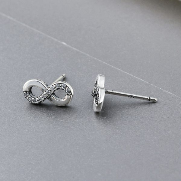 Infinity Stud Earrings with Cubic Zirconia Luck Karma Solid 925 Sterling Silver - Image 5