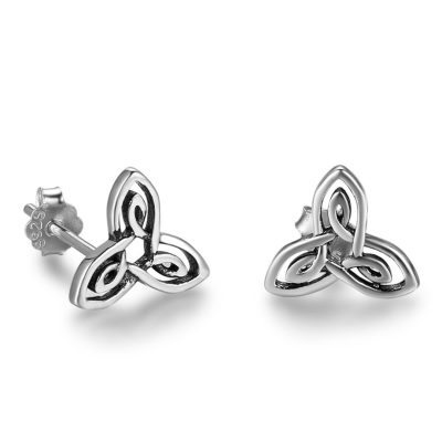 Silver Celtic Trinity Knot Stud Earrings 925 Sterling Silver Earrings with Pouch beads mouse