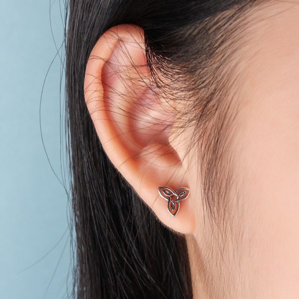 Silver Celtic Trinity Knot Stud Earrings 925 Sterling Silver Earrings with Pouch - Image 5