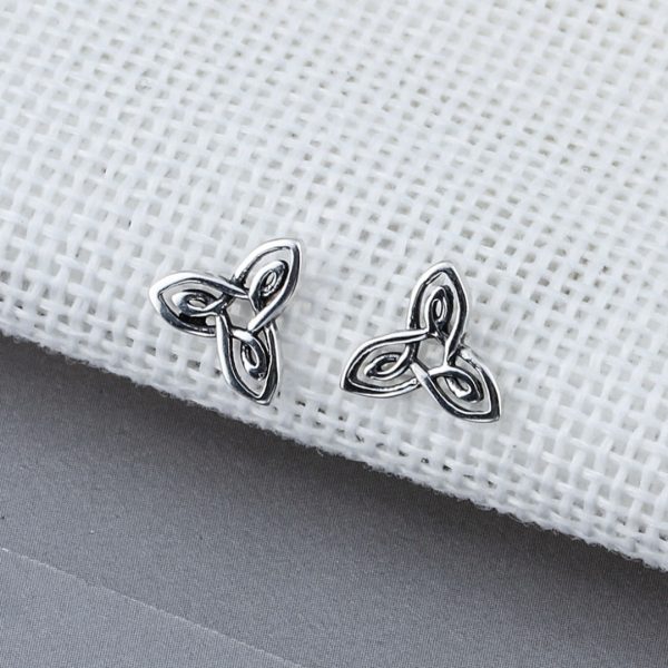 Silver Celtic Trinity Knot Stud Earrings 925 Sterling Silver Earrings with Pouch - Image 3