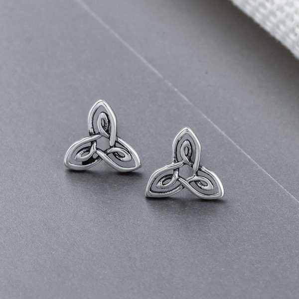 Silver Celtic Trinity Knot Stud Earrings 925 Sterling Silver Earrings with Pouch - Image 2