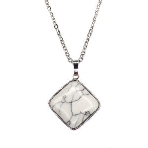 Necklace White Howlite Manmade Square Pendant beads mouse
