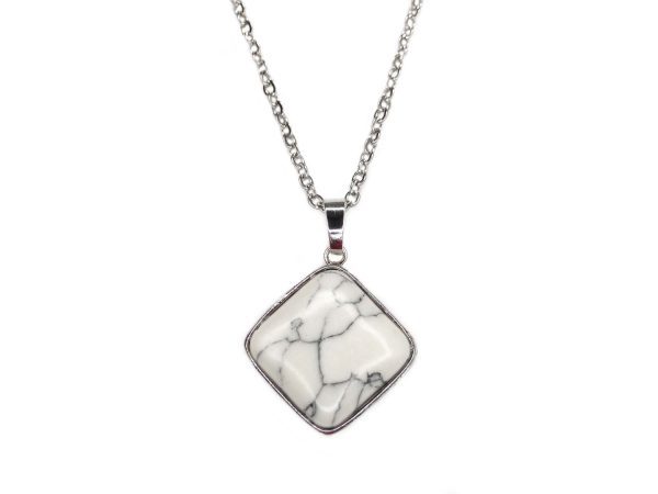 Necklace White Howlite Manmade Square Pendant beads mouse