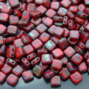 25pcs CzechMates Tile Beads Picasso Opaque Red 2 Michael's UK Jewellery