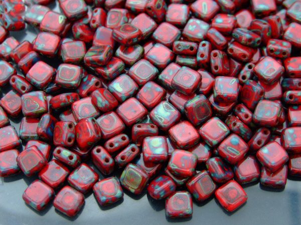 25pcs CzechMates Tile Beads Picasso Opaque Red 2 Michael's UK Jewellery