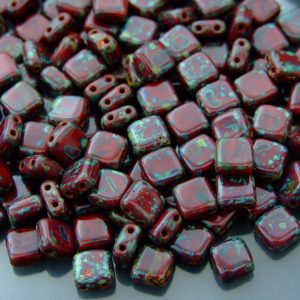 25pcs CzechMates Tile Beads Picasso Opaque Red Michael's UK Jewellery