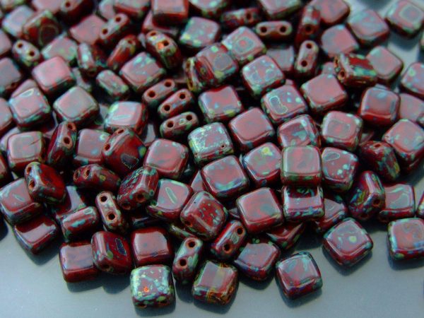 25pcs CzechMates Tile Beads Picasso Opaque Red Michael's UK Jewellery