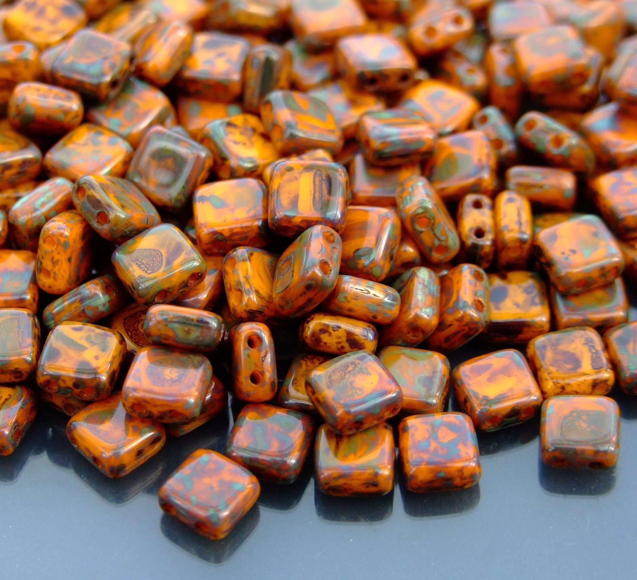 25pcs CzechMates Tile Beads Picasso Opaque Yellow beadsmouse.co.uk