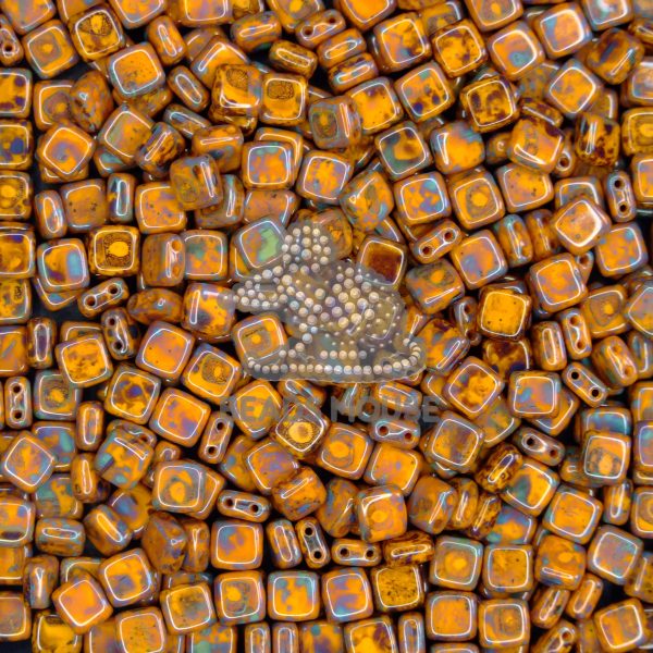 25pcs CzechMates Tile Beads T93110 Opaque Yellow Picasso beadsmouse.co.uk