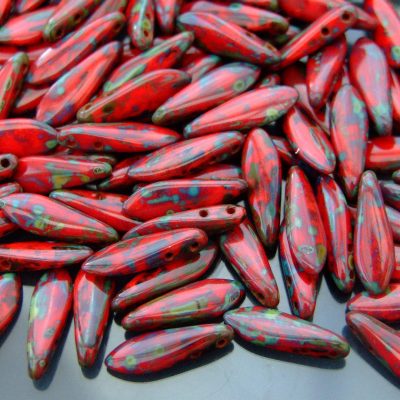 25pcs Czechmates Dagger Beads 16x5mm Opaque Red Picasso Michael's UK Jewellery