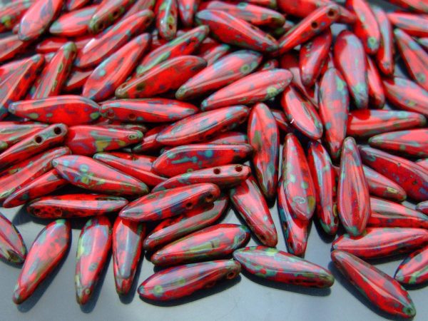 25pcs Czechmates Dagger Beads 16x5mm Opaque Red Picasso Michael's UK Jewellery