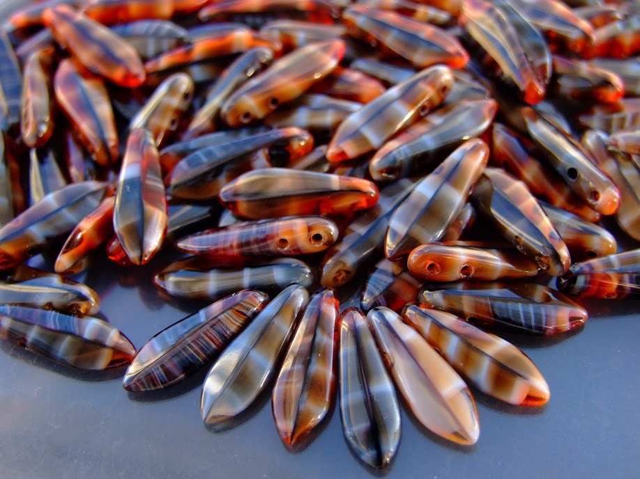 25pcs Czechmates Dagger Beads 16x5mm Red Black Swirl Michael's UK Jewellery