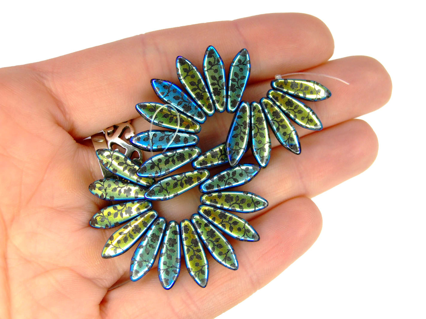 25pcs Preciosa Dagger Beads 16x5mm Jet Laser Flower Michael's UK Jewellery