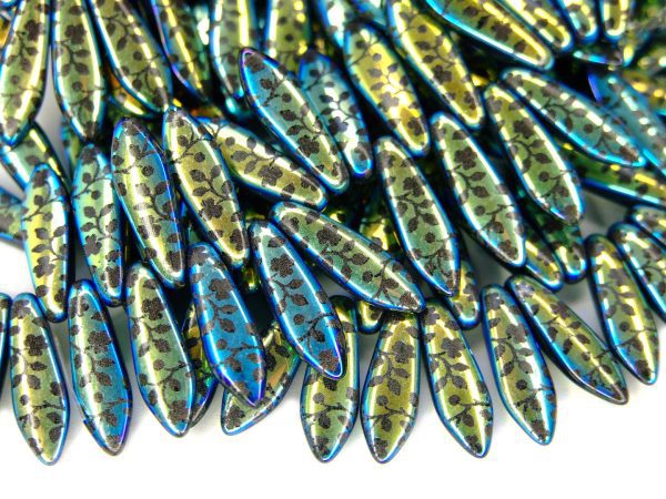 25pcs Preciosa Dagger Beads 16x5mm Jet Laser Flower Michael's UK Jewellery