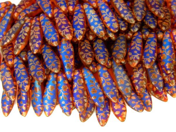 25pcs Preciosa Dagger Beads 16x5mm Orange Transparent Laser Matte Flower Michael's UK Jewellery