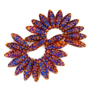 25pcs Preciosa Dagger Beads 16x5mm Orange Transparent Laser Matte Flower Michael's UK Jewellery