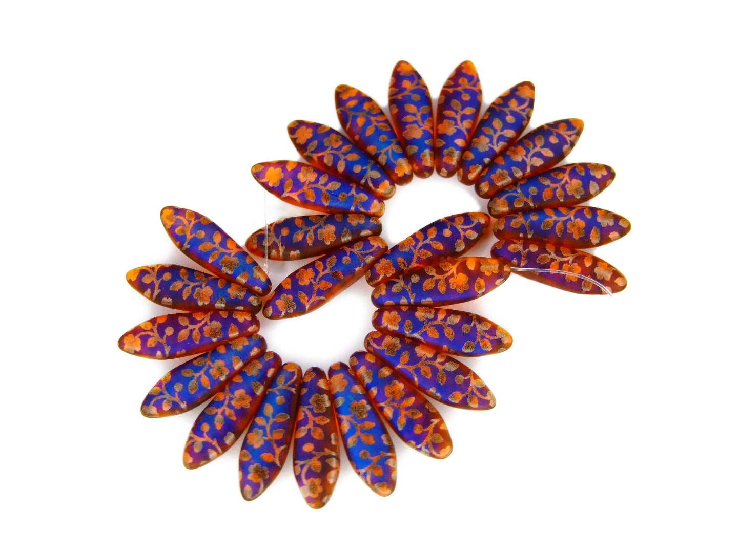 25pcs Preciosa Dagger Beads 16x5mm Orange Transparent Laser Matte Flower Michael's UK Jewellery