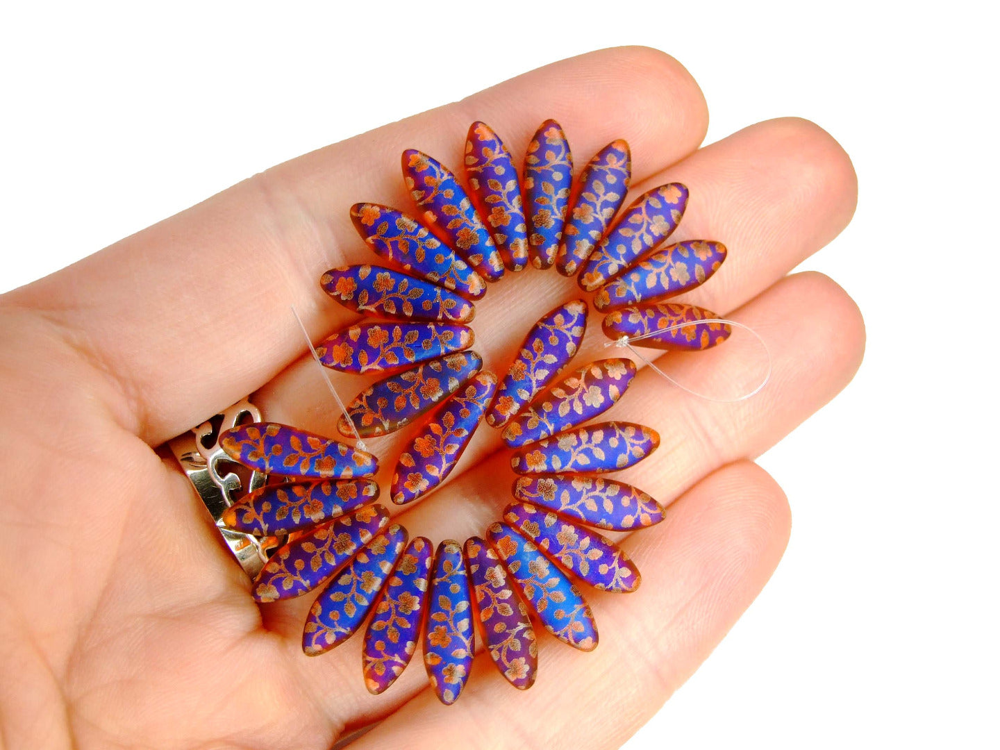 25pcs Preciosa Dagger Beads 16x5mm Orange Transparent Laser Matte Flower Michael's UK Jewellery