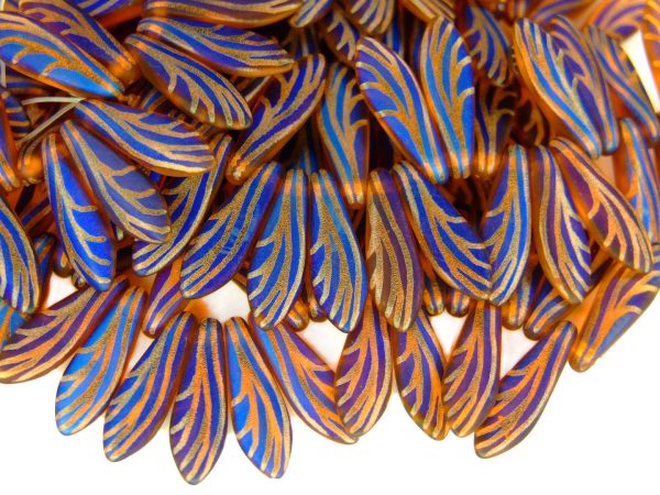 25pcs Preciosa Dagger Beads 16x5mm Orange Transparent Laser Wing Matt Michael's UK Jewellery
