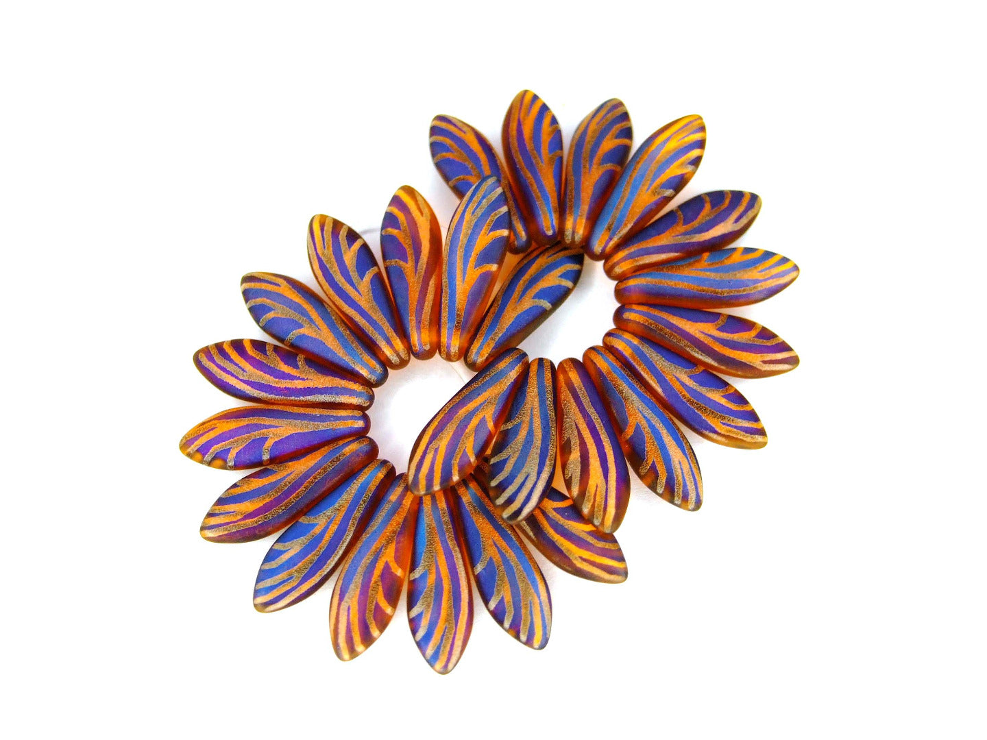 25pcs Preciosa Dagger Beads 16x5mm Orange Transparent Laser Wing Matt Michael's UK Jewellery