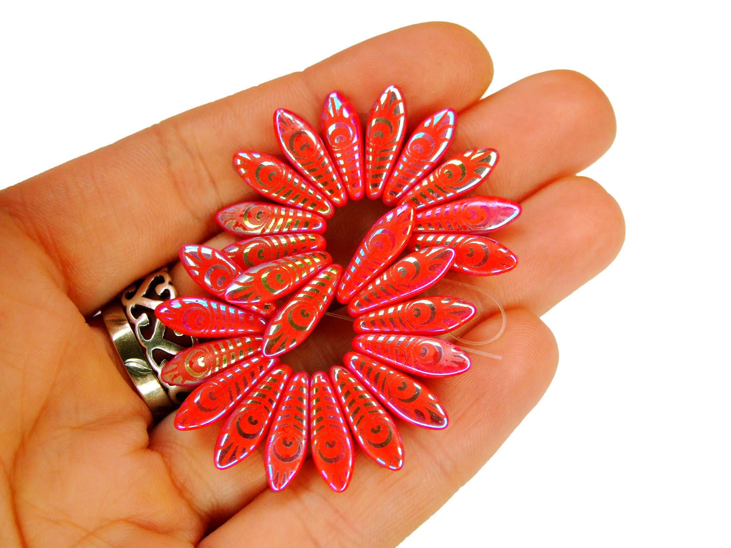 25pcs Preciosa Dagger Beads 16x5mm Red Laser Eye Michael's UK Jewellery