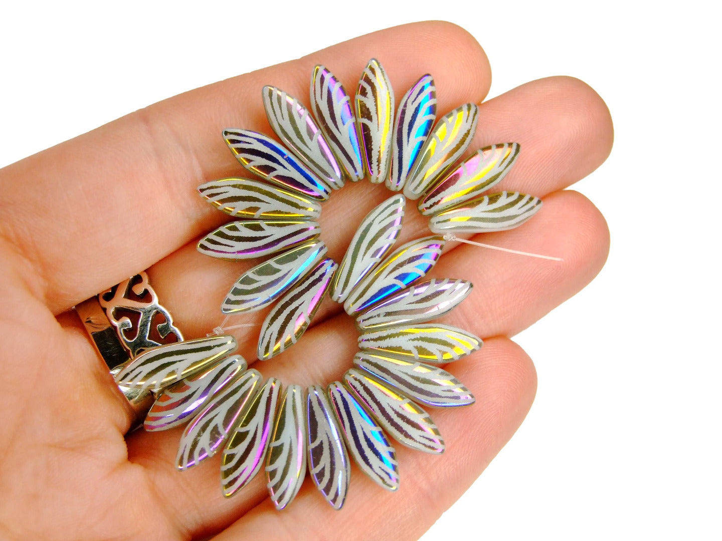 25pcs Preciosa Dagger Beads 16x5mm White Laser Wing Sliperit Michael's UK Jewellery