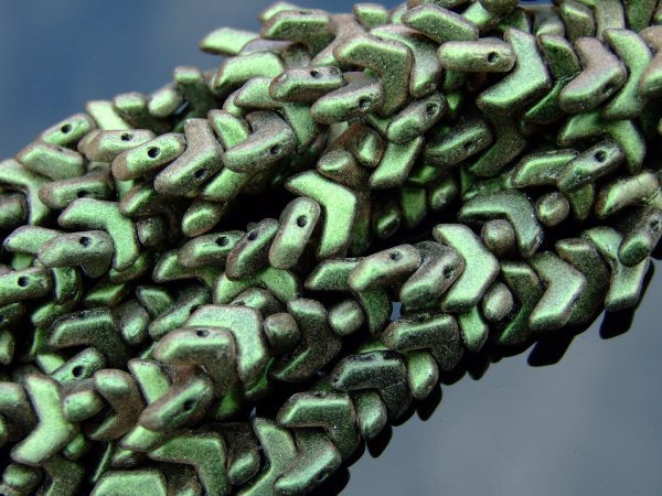 30x Czech Chevron Duo Beads 10x4mm Polychrome Sage and Citrus Michael's UK Jewellery