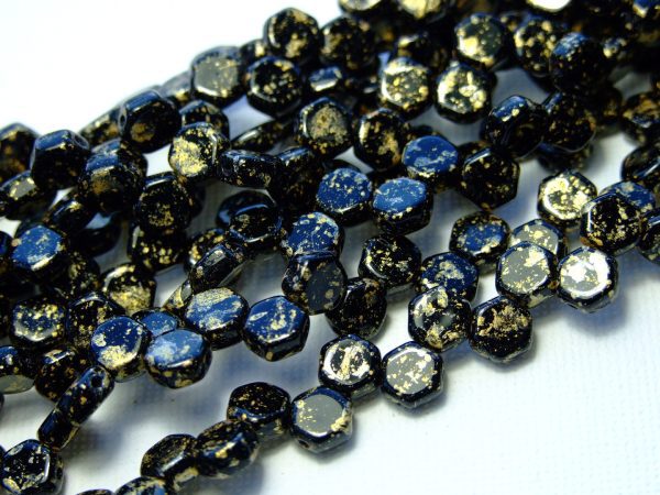 30x Czech Honeycomb Beads 6mm Gold Splash Jet Opaque Michael's UK Jewellery