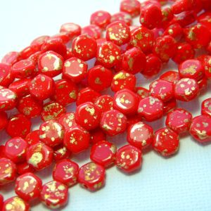 30x Czech Honeycomb Beads 6mm Gold Splash Red Opaque Michael's UK Jewellery