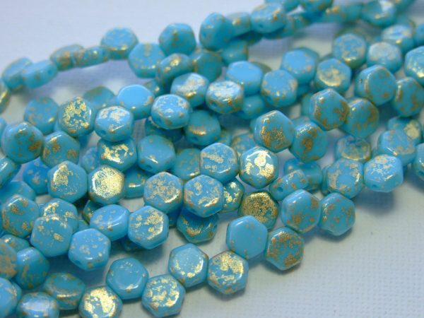 30x Czech Honeycomb Beads 6mm Gold Splash Turquoise Blue Michael's UK Jewellery