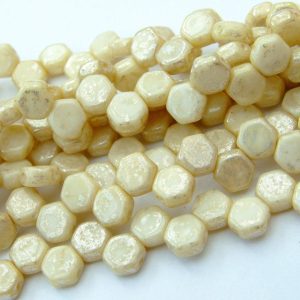 30x Czech Honeycomb Beads 6mm Vanilla Chalk Silver Splash Michael's UK Jewellery