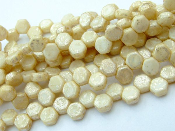 30x Czech Honeycomb Beads 6mm Vanilla Chalk Silver Splash Michael's UK Jewellery