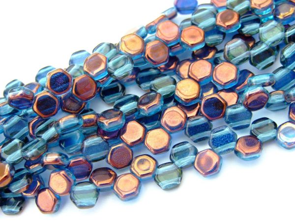 30x Honeycomb Beads 6mm Aquamarine Bronze Luster Michael's UK Jewellery