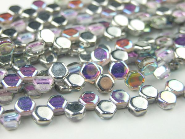 30x Honeycomb Beads 6mm Crystal Silver Rainbow Michael's UK Jewellery