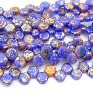 30x Honeycomb Beads 6mm Hodge Podge Blue Splash Gold Michael's UK Jewellery