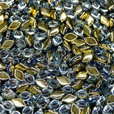 10g Czech GemDuo Twin Hole Beads 8x5mm Backlite Gold Tanzanite