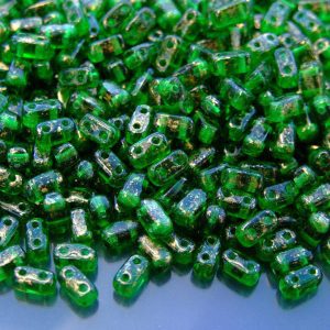 50x Czechmates Brick Beads Gold Marbled Green Emerald Michael's UK Jewellery