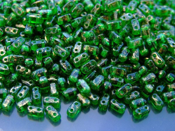 50x Czechmates Brick Beads Gold Marbled Green Emerald Michael's UK Jewellery