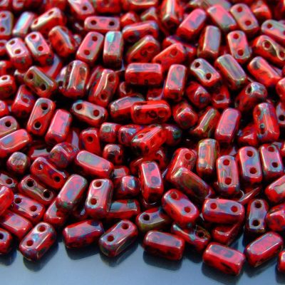 50x Czechmates Brick Beads Picasso Opaque Red Michael's UK Jewellery