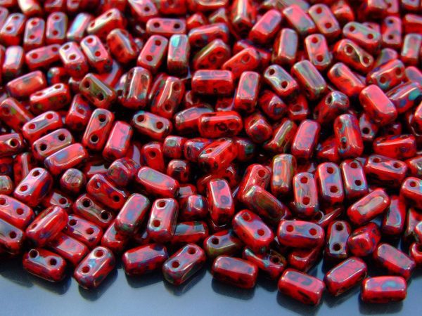 50x Czechmates Brick Beads Picasso Opaque Red Michael's UK Jewellery
