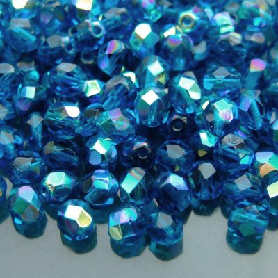 50x Fire Polished Beads 6mm Capri Blue AB Michael's UK Jewellery