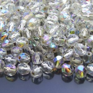 50x Fire Polished Beads 6mm Crystal AB - Silver Lined Michael's UK Jewellery
